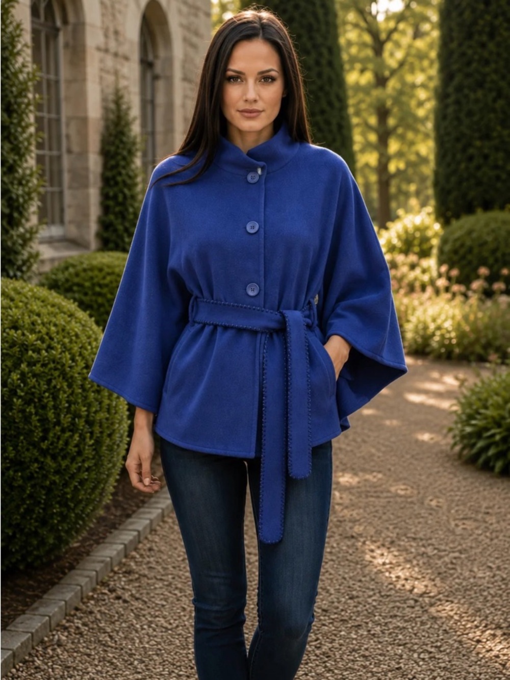 JIMMY HOURIHAN Alcon cape coat wool cashmere blue sz S M Irish